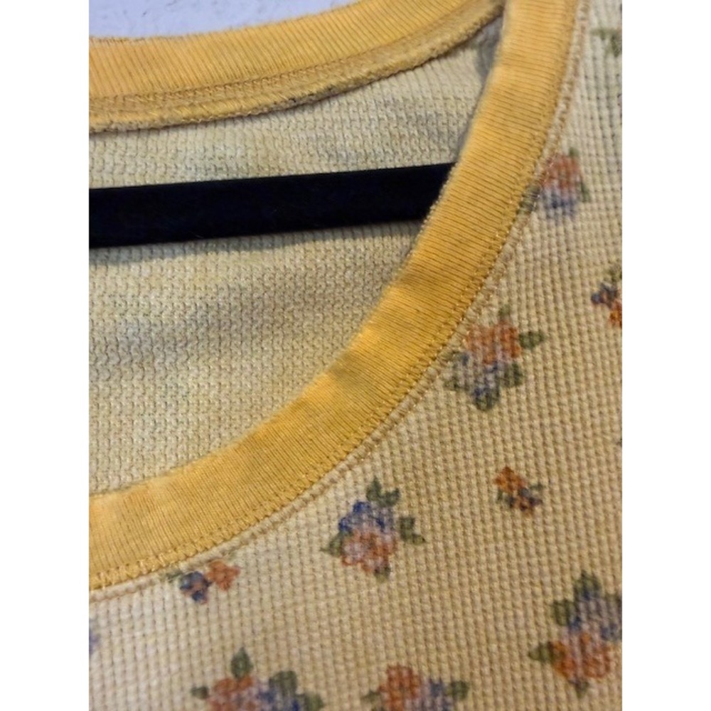 WE THE FREE Free People Yellow Floral Waffle Knit Long Sleeve Top M - Picture 2 of 9